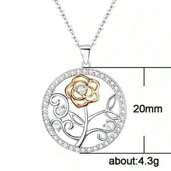 New Gorgeous 925 Silver Diamond Rose Necklace - Picture 6 of 6